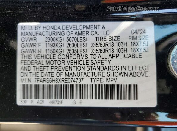 7FARS6H8XRE074737 2024 HONDA CR-V Black Вид наклейки з VIN-кодом
