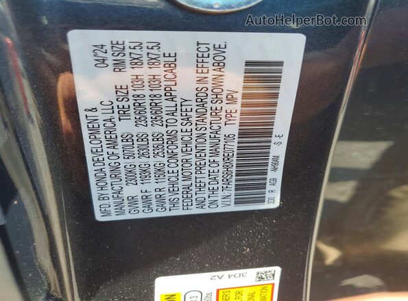 7FARS6H8XRE077105 2024 HONDA CR-V Gray VIN sticker view