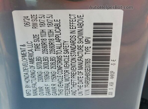 7FARS6H8XSE007805 2025 HONDA CR-V Gray VIN կոդի պիտակի տեսք