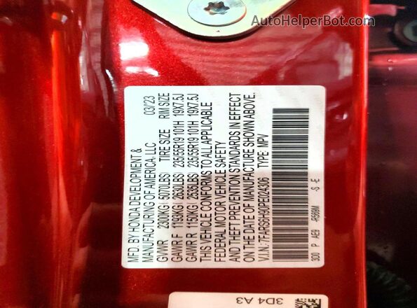 7FARS6H90PE024306 2023 HONDA CR-V Red Սալոնի 360 աստիճան տեսք