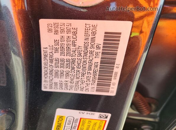 7FARS6H90RE014474 2024 HONDA CR-V Gray Widok naklejki z numerem VIN