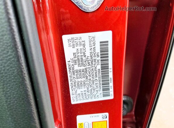 7FARS6H90SE070064 2025 HONDA CR-V Red VIN կոդի պիտակի տեսք