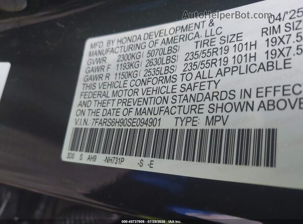 7FARS6H90SE094901 2025 HONDA CR-V Black Engine compartment view