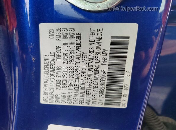 7FARS6H91PE004243 2023 HONDA CR-V Blue VIN sticker view