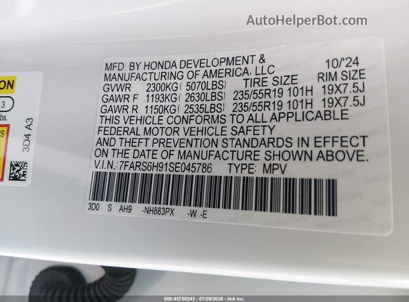 7FARS6H91SE045786 2025 HONDA CR-V White Widok komory silnika