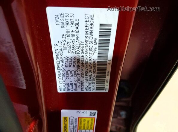 7FARS6H91SE046369 2025 HONDA CR-V Red Панорамний вид салону 360°