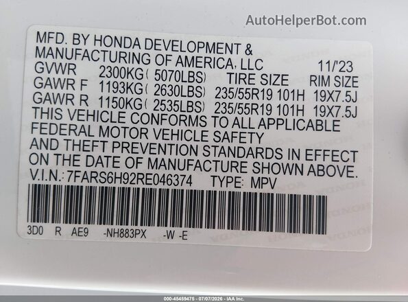 7FARS6H92RE046374 2024 HONDA CR-V White Widok komory silnika
