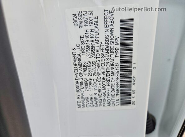 7FARS6H92RE071243 2024 HONDA CR-V White Vista del compartimento del motor