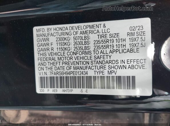 7FARS6H94PE012434 2023 HONDA CR-V Black Engine compartment view