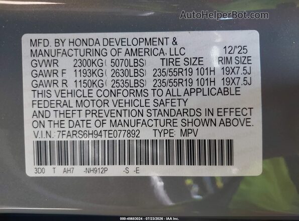 7FARS6H94TE077892 2026 HONDA CR-V Gray Vista del compartimento del motor