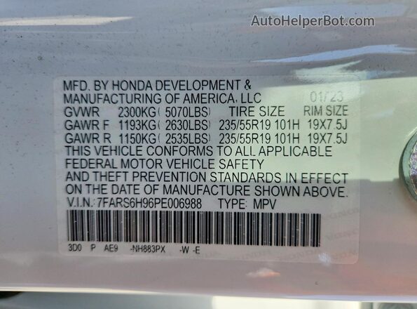7FARS6H96PE006988 2023 HONDA CR-V White Սալոնի 360 աստիճան տեսք