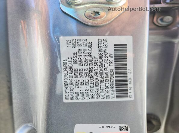 7FARS6H97PE000388 2023 HONDA CR-V Silver Vista de la etiqueta del VIN