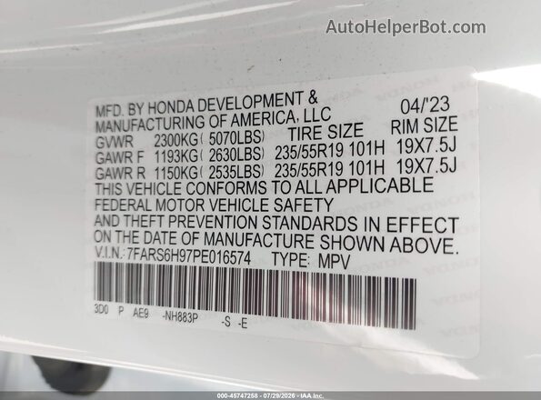 7FARS6H97PE016574 2023 HONDA CR-V White Widok komory silnika