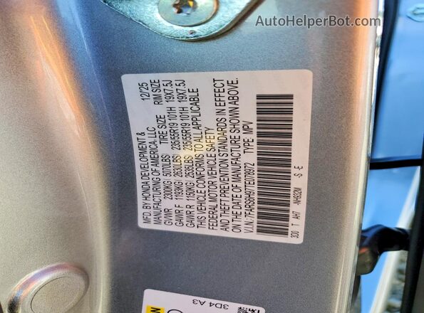 7FARS6H97TE078972 2026 HONDA CR-V Серебряный Вид наклейки с VIN-кодом