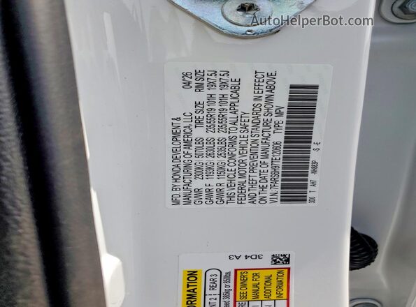 7FARS6H97TE120606 2026 HONDA CR-V White Widok naklejki z numerem VIN