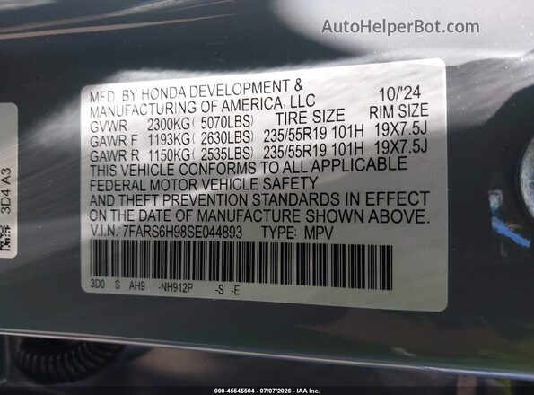 7FARS6H98SE044893 2025 HONDA CR-V Gray ძრავის განყოფილების ხედი