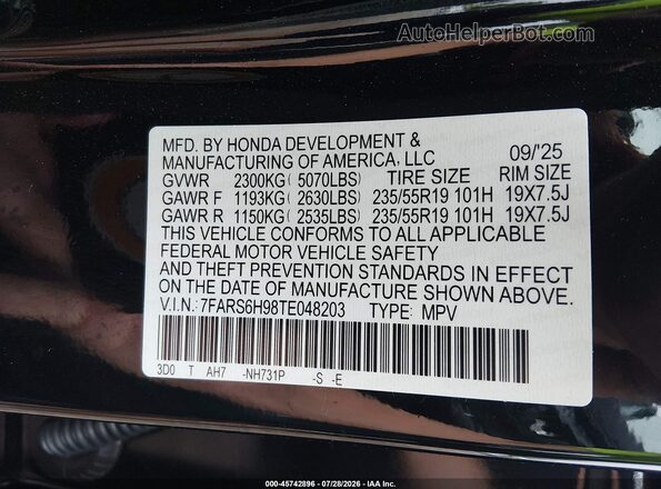 7FARS6H98TE048203 2026 HONDA CR-V Black Вид підкапотного простору