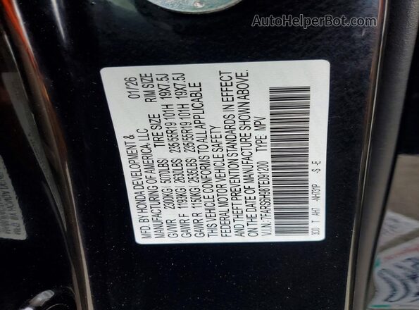 7FARS6H98TE091200 2026 HONDA CR-V Черный Вид наклейки с VIN-кодом