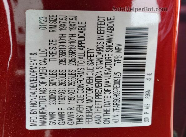 7FARS6H99PE009125 2023 HONDA CR-V Red Панорамний вид салону 360°