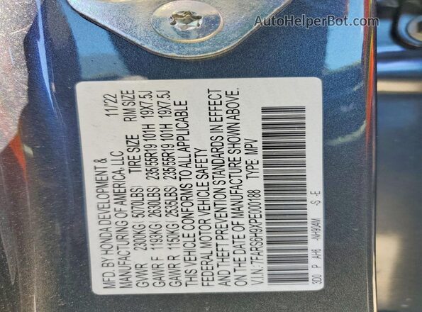 7FARS6H9XPE000188 2023 HONDA CR-V Charcoal VIN კოდის სტიკერის ხედი