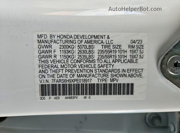 7FARS6H9XPE018917 2023 HONDA CR-V White ძრავის განყოფილების ხედი