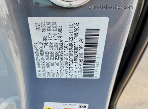 7FARS6H9XRE018595 2024 HONDA CR-V Gray VIN կոդի պիտակի տեսք
