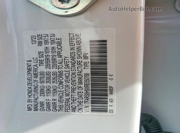 7FARS6H9XRE050768 2024 HONDA CR-V White Widok naklejki z numerem VIN