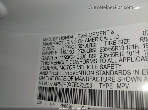 7FARS6H9XTE022203 2026 HONDA CR-V Белый Вид подкапотного пространства