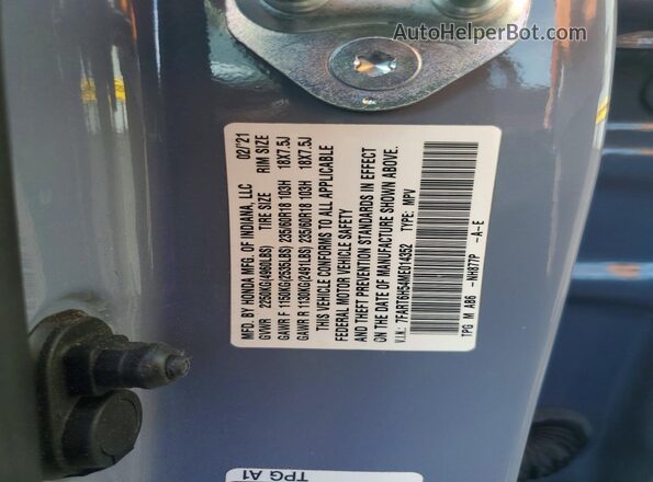 7FART6H54ME014352 2021 HONDA CR-V Blue ძრავის განყოფილების ხედი