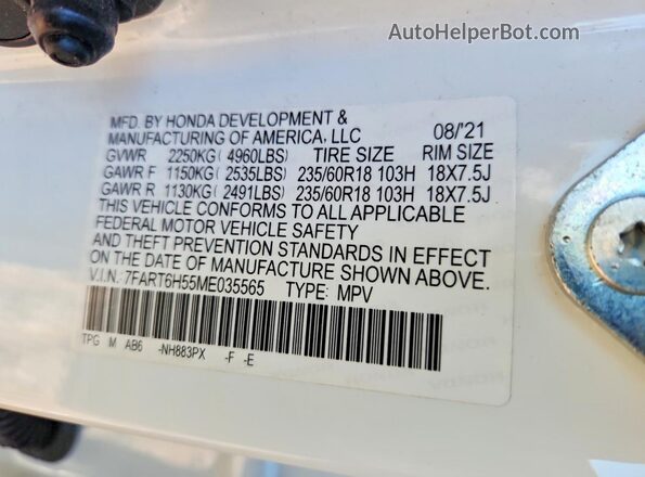 7FART6H55ME035565 2021 HONDA CR-V Белый Вид наклейки с VIN-кодом