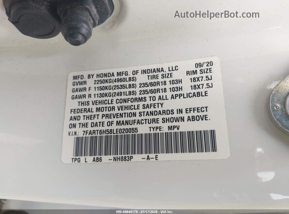7FART6H58LE020055 2020 HONDA CR-V White Вид підкапотного простору