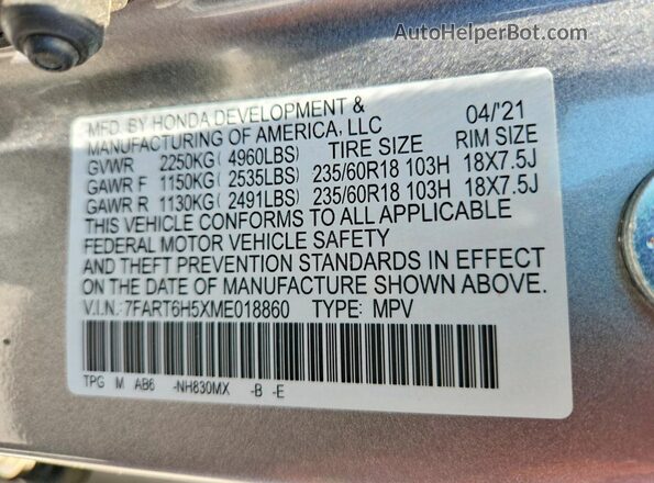 7FART6H5XME018860 2021 HONDA CR-V Silver VIN sticker view