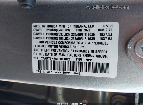 7FART6H85LE011842 2020 HONDA CR-V Silver Engine compartment view