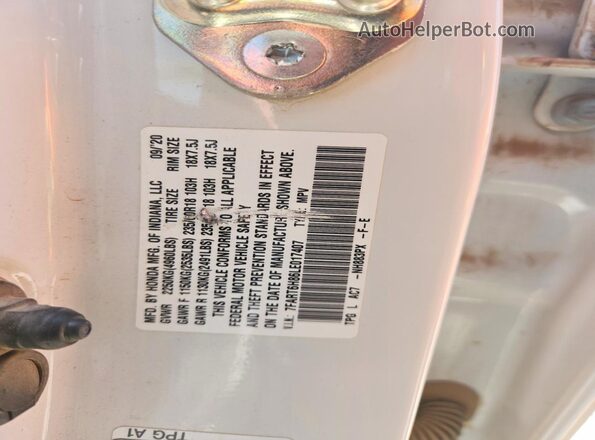 7FART6H86LE017407 2020 HONDA CR-V White VIN sticker view
