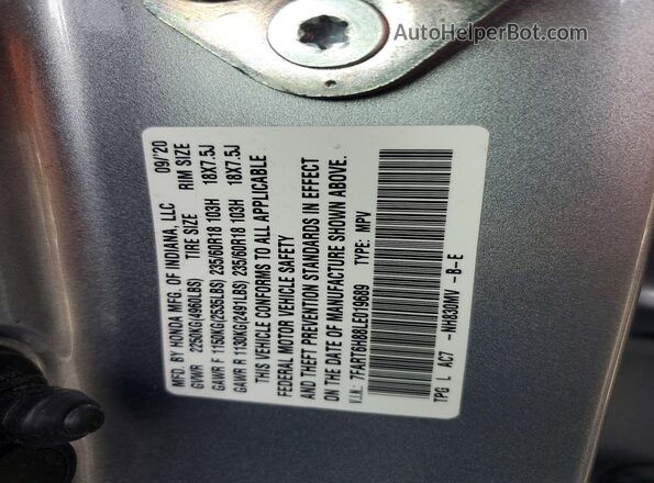 7FART6H88LE019689 2020 HONDA CR-V Silver Շարժիչի բաժամունքի տեսք