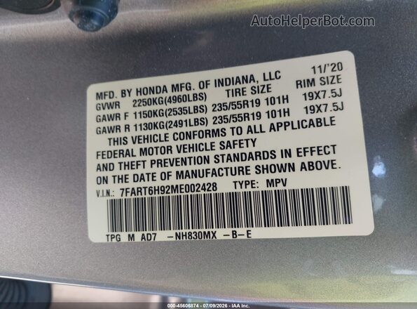 7FART6H92ME002428 2021 HONDA CR-V Silver Engine compartment view