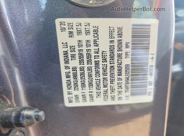 7FART6H94LE025059 2020 HONDA CR-V Серый Панорамный вид салона 360°