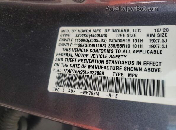 7FART6H96LE022888 2020 HONDA CR-V Серый Вид подкапотного пространства