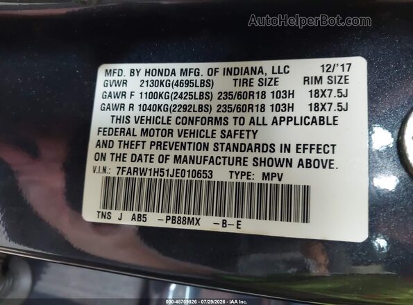 7FARW1H51JE010653 2018 HONDA CR-V Gray Engine compartment view