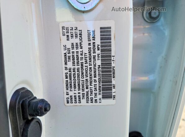 7FARW1H53LE012794 2020 HONDA CR-V White Widok wnętrza 360 stopni