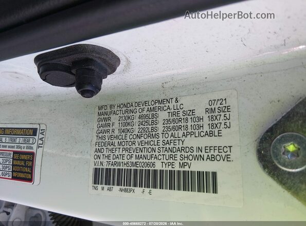 7FARW1H53ME020606 2021 HONDA CR-V White Շարժիչի բաժամունքի տեսք