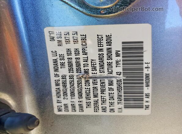 7FARW1H55HE007443 2017 HONDA CR-V Silver Vista de la etiqueta del VIN