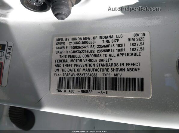 7FARW1H55KE034083 2019 HONDA CR-V White Widok komory silnika