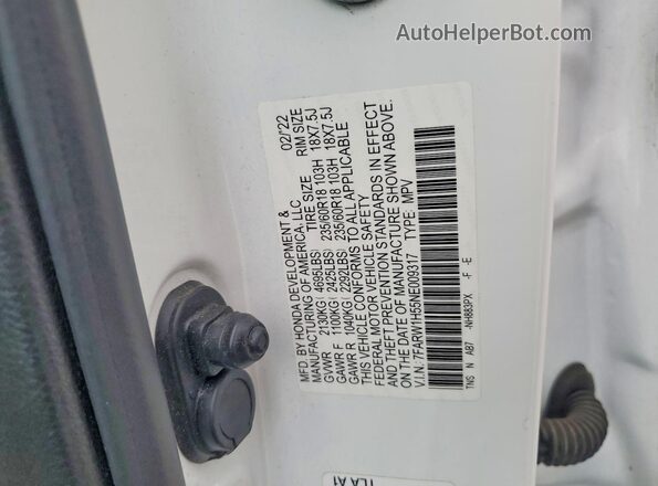 7FARW1H55NE009317 2022 HONDA CR-V White Widok wnętrza 360 stopni
