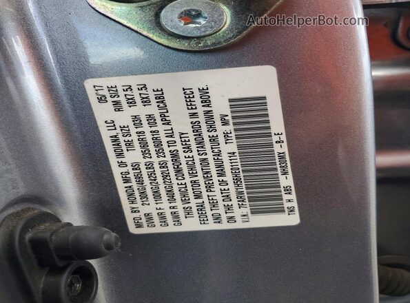 7FARW1H56HE011114 2017 HONDA CR-V Silver VIN კოდის სტიკერის ხედი