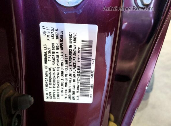 7FARW1H57HE032893 2017 HONDA CR-V Бордовый Вид подкапотного пространства
