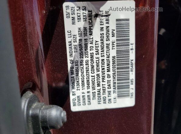 7FARW1H59JE028656 2018 HONDA CR-V Maroon VIN կոդի պիտակի տեսք
