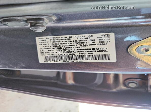 7FARW1H59LE021810 2020 HONDA CR-V Gray სალონის 360-გრადუსიანი ხედი