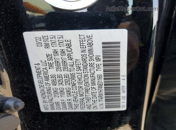 7FARW1H74NE011660 2022 HONDA CR-V Black Widok naklejki z numerem VIN