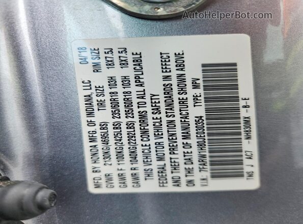 7FARW1H80JE030354 2018 HONDA CR-V White VIN კოდის სტიკერის ხედი